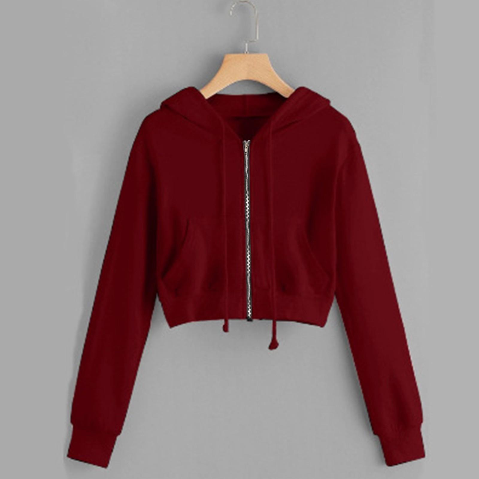 Frauen Casual Solide Langarm Zipper Tasche Hemd Mit Kapuze Sweatshirt Tops S weinrot Frauen Casual Solide Langarm Zipper Tasche Hemd Mit Kapuze Sweatshirt Tops S weinrot von Joom DACH