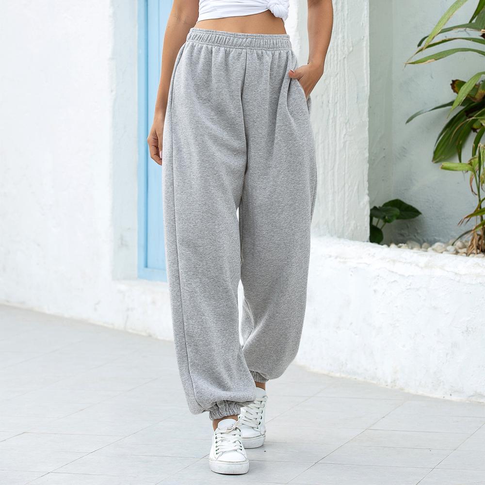 Frauen Casual Sport Hosen Solide Lauf Jogger Hosen Weibliche Übergroßen Trainingsanzug Elastische Taille Böden Jogginghose Baggy Lounge Hosen L grau von Joom DACH