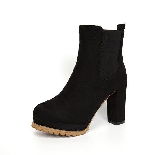 Frauen Chelsea Stiefel Herbst Frau Flock Plattform High Heel Winter Damen Leopard Schuhe Weibliche Schuhe Plus Größe Stiefeletten 43 schwarz von Joom DACH