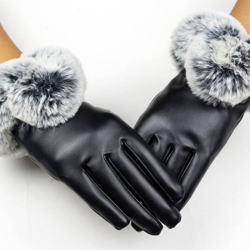Frauen Dame Schwarz Leder Handschuhe Herbst Winter Warme Kaninchen Free schwarz von Joom DACH