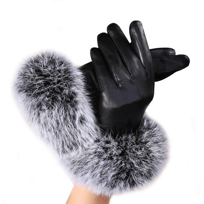 Frauen Dame Schwarz Leder Handschuhe Herbst Winter Warme Kaninchen von Joom DACH
