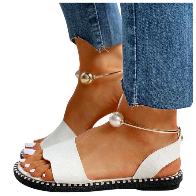 Frauen Damen Fashion Solid Runde Kappe Perle Schnalle Kausalen Sandalen Schuhe 2021 Neue Sommer Im Freien Nicht-slip Flip-Flop 39 weiß von Joom DACH