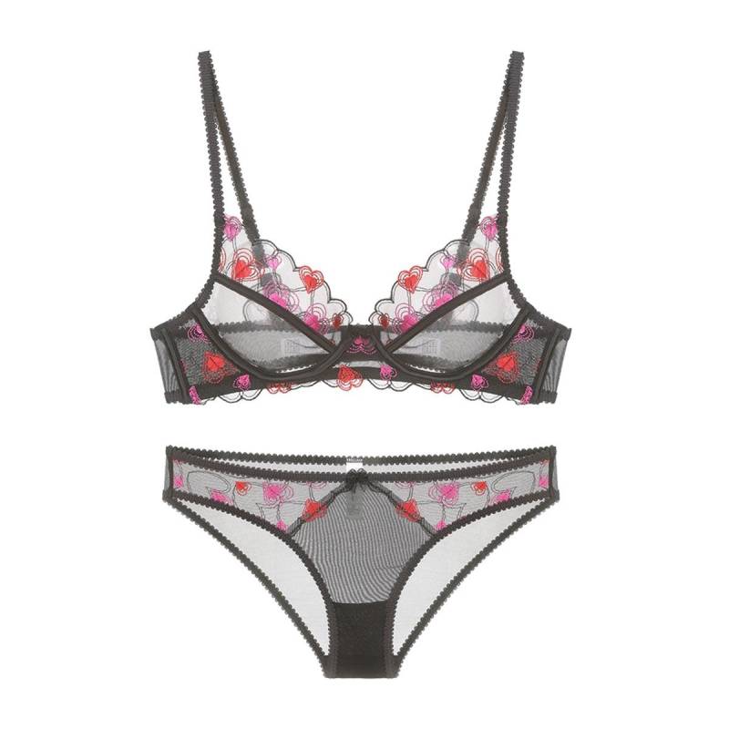 Frauen Dessous Set Ultra Dünne Spitze Bh Set Sexy Transparente Unterwäsche Romantische Stickerei Herz Büstenhalter Weibliche Französisch Bralette 85B rot von Joom DACH