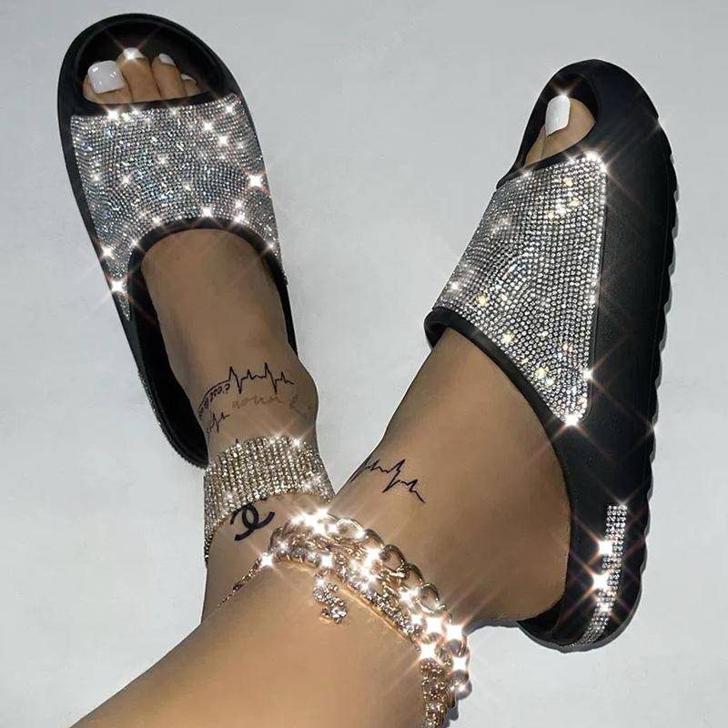 Frauen Dias Mode Plattform Strass Dekor Rutsche Sandalen Im Freien Nicht-slip Strand Sandalen 2023 Sommer Neue Frauen Hausschuhe 40 schwarz von Joom DACH