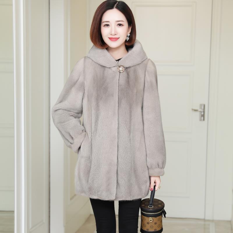 Frauen Dicke Warme Outwear Mit Kapuze Mid Länge Faux Pelzmantel Weibliche Parka Herbst Winter Nachahmung Nerz Samt Mantel XXL grau von Joom DACH