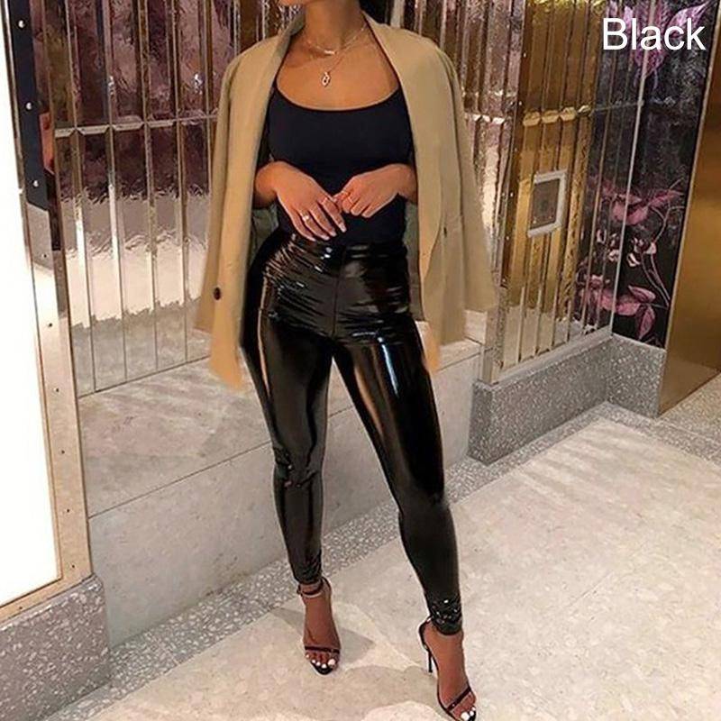 Frauen Dünne Hosen Hohe Taille Casual PU Leder Leggings Hosen Stretch Herbst Und Winter 2XL von Joom DACH