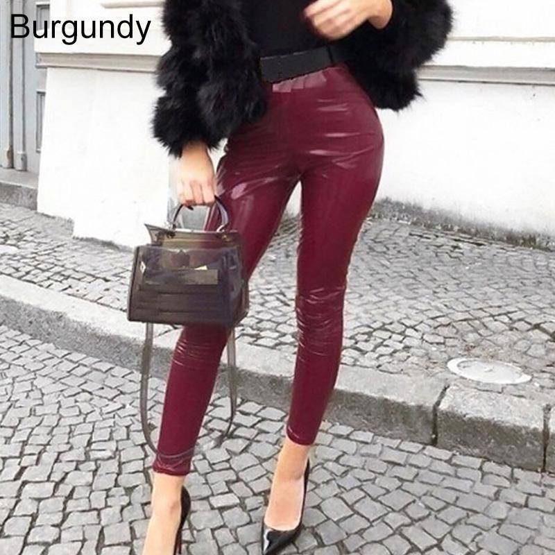 Frauen Dünne Hosen Hohe Taille Casual PU Leder Leggings Hosen Stretch Herbst Und Winter 3XL von Joom DACH