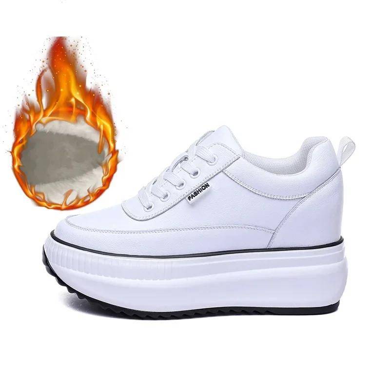 Frauen Echtes Leder Casual Schwarze Schuhe Plattform Keil Weibliche Frauen 8CM High Fashion Sneakers Chunky Frühling Herbst Schuhe 40 von Joom DACH