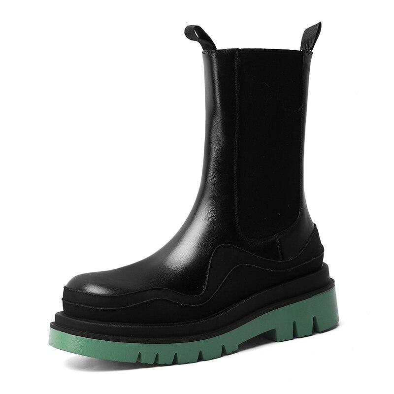 Frauen Echtes Leder Dicken Boden Frühling Herbst Mid Stiefel Schuhe Elastische Kampfstiefel 37 grün von Joom DACH