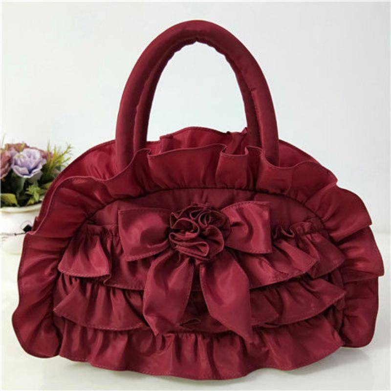 Frauen Einfarbig Bogen Handtasche Damen Süße Spitze Tragbare Mini Tasche Boutique Plissee Tasche Frauen Mode rot von Joom DACH