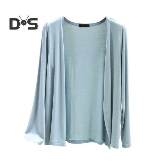 Frauen Einfarbig Dünne Strickjacke Mantel Langarm Vorne Offen Weiche Atmungsaktive Mantel Lässig Weiblichen Kleidung 2XL hellblaue von Joom DACH