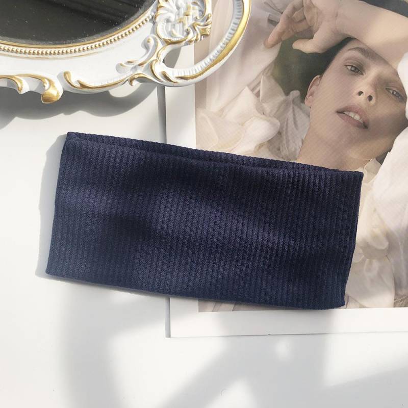 Frauen Einfarbig Stirnband Yoga Stricken Elastische Haarbänder Turban Make-Up Haar Hoop Vintage Headwrap Mode Haar Zubehör navy blau von Joom DACH