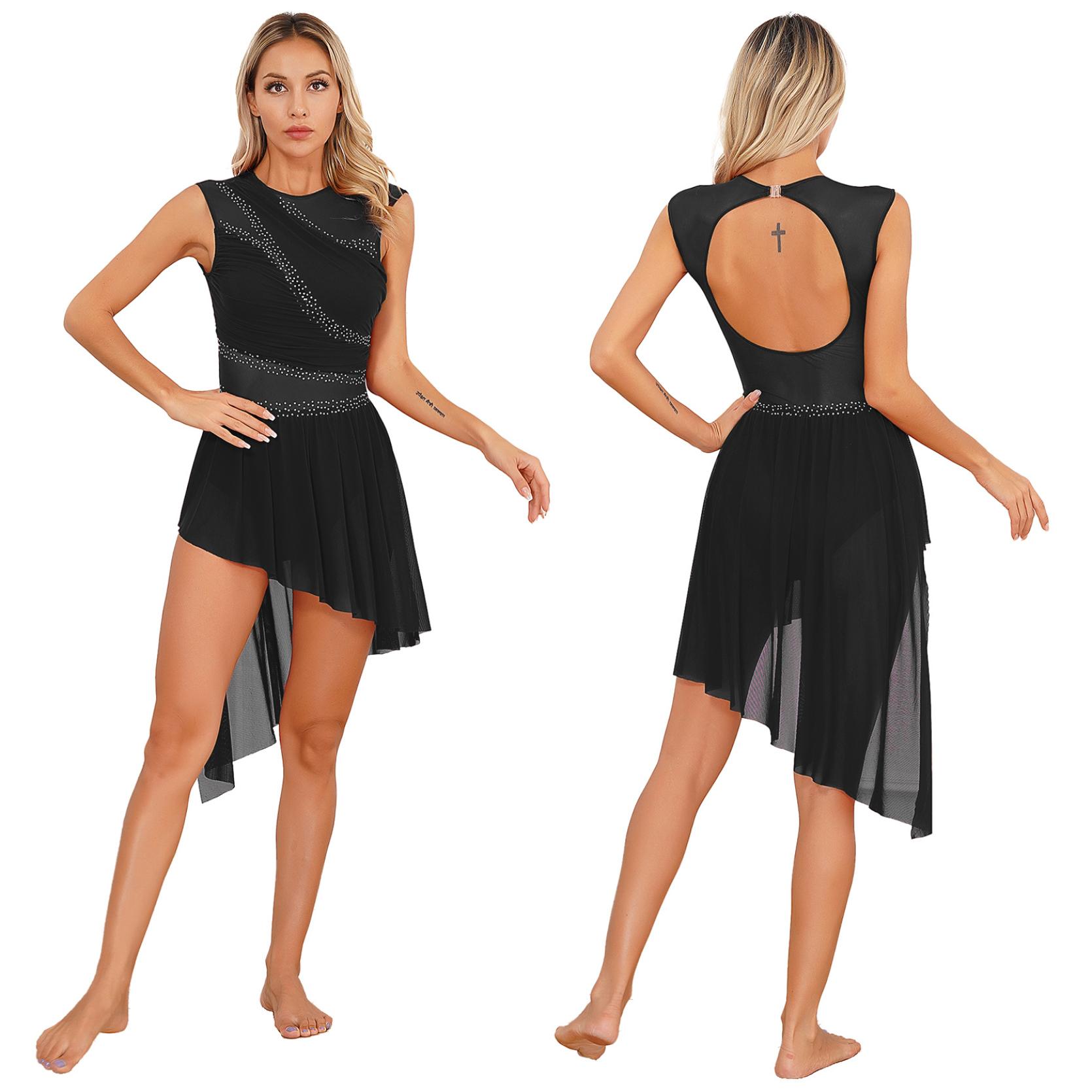 Frauen Eiskunstlauf Kleid Lyrical Dance Performance Kostüm Ärmellose Strass Hohl Zurück unregelmäßigen Saum Trikot Ballett Kleid S schwarz Frauen Eiskunstlauf Kleid Lyrical Dance Performance Kostüm Ärmellose Strass Hohl Zurück unregelmäßigen Saum Trikot Ballett Kleid S schwarz von Joom DACH