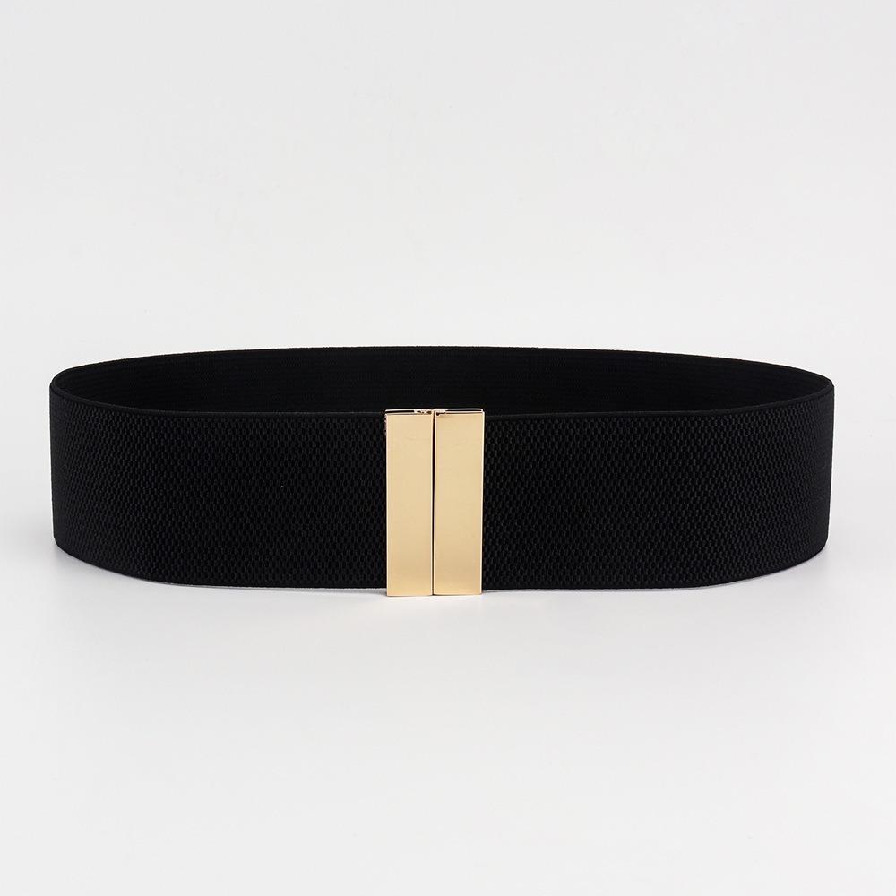 Frauen Elastischer Gürtel Mode Band Breite Gürtel Taillengürtel Weibliche Schnalle Bund Korsett Dekoration Zubehör schwarz/gold von Joom DACH