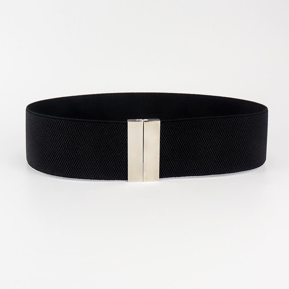 Frauen Elastischer Gürtel Mode Band Breite Gürtel Taillengürtel Weibliche Schnalle Bund Korsett Dekoration Zubehör silber/schwarz von Joom DACH