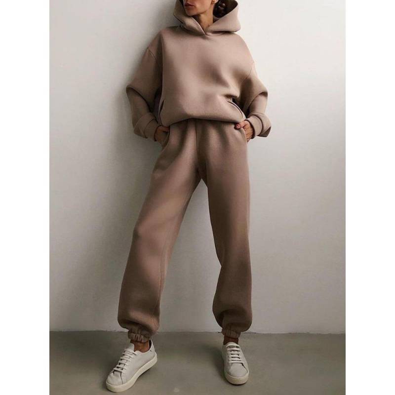 Frauen Elegante Solide Sets Für Frauen Warme Hoodie Sweatshirts Und Lange Hose Mode Zwei Stück Sets Damen Spitze Up Sweatshirt anzüge M hellbraun von Joom DACH
