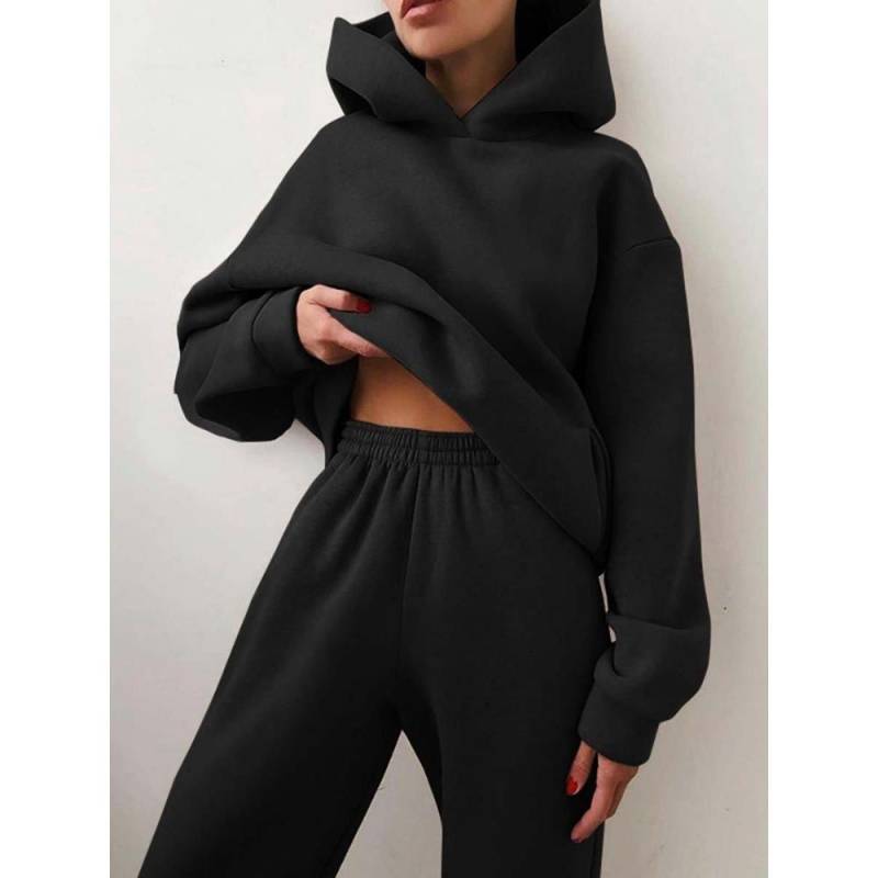 Frauen Elegante Solide Sets Für Frauen Warme Hoodie Sweatshirts Und Lange Hose Mode Zwei Stück Sets Damen Spitze Up Sweatshirt anzüge XXXL von Joom DACH