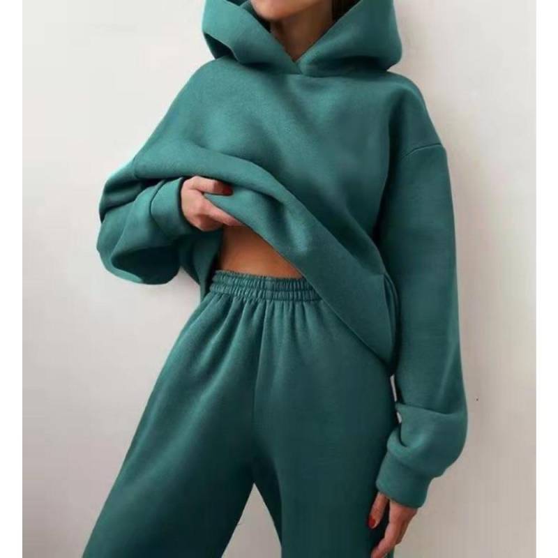 Frauen Elegante Solide Sets Für Frauen Warme Hoodie Sweatshirts Und Lange Hose Mode Zwei Stück Sets Damen Spitze Up Sweatshirt anzüge XXXL dunkelgrüne von Joom DACH