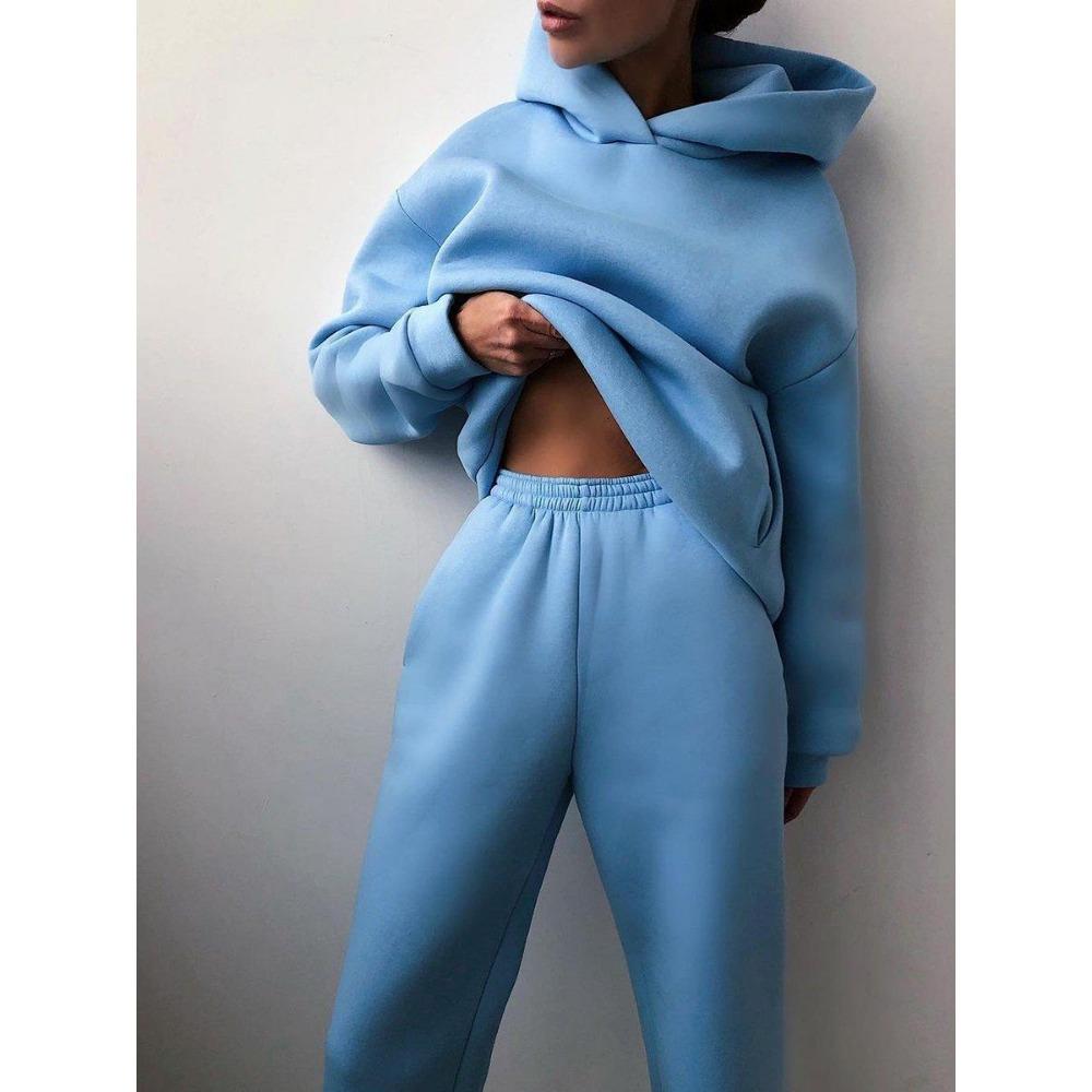 Frauen Elegante Solide Sets Für Frauen Warme Hoodie Sweatshirts Und Lange Hose Mode Zwei Stück Sets Damen Spitze Up Sweatshirt anzüge XXXL blau von Joom DACH
