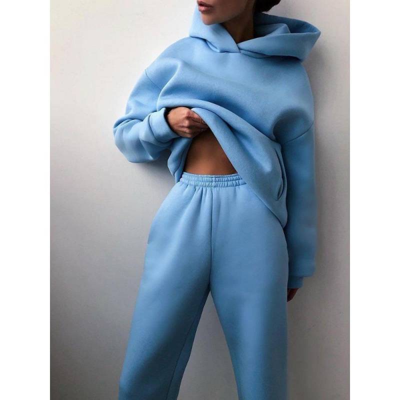 Frauen Elegante Solide Sets Für Frauen Warme Hoodie Sweatshirts Und Lange Hose Mode Zwei Stück Sets Damen Spitze Up Sweatshirt anzüge XXXL blau von Joom DACH