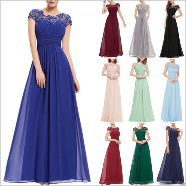Frauen Elegante Spitze Nähte Einfarbig Hohe Taille A-linie Brautjungfer Party Mesh Langes Kleid 2XL schwarz von Joom DACH