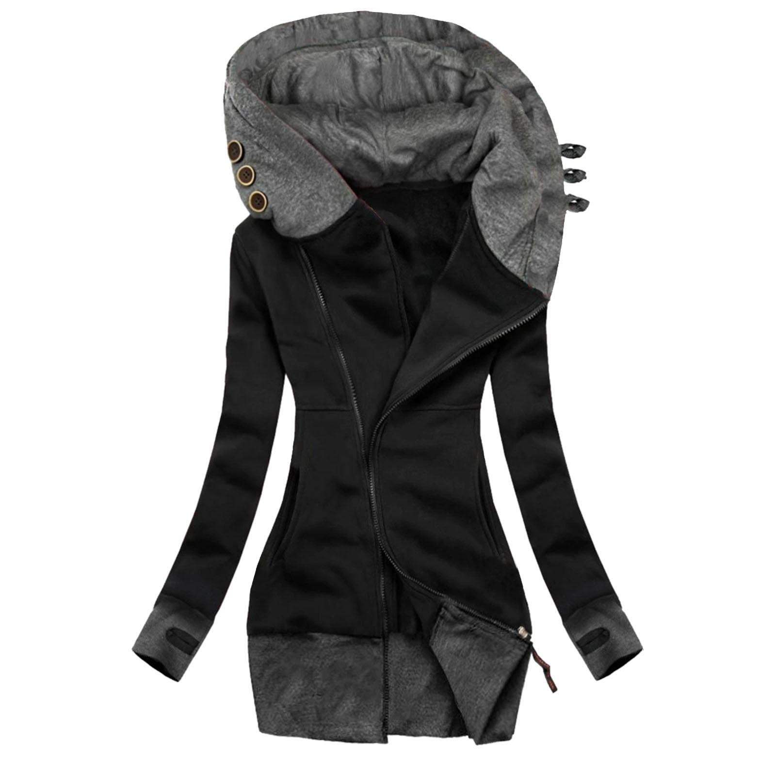 Frauen Fashion Solid Jacke Reißverschluss Tasche Sweatshirt Langarm Mantel S schwarz Frauen Fashion Solid Jacke Reißverschluss Tasche Sweatshirt Langarm Mantel S schwarz von Joom DACH