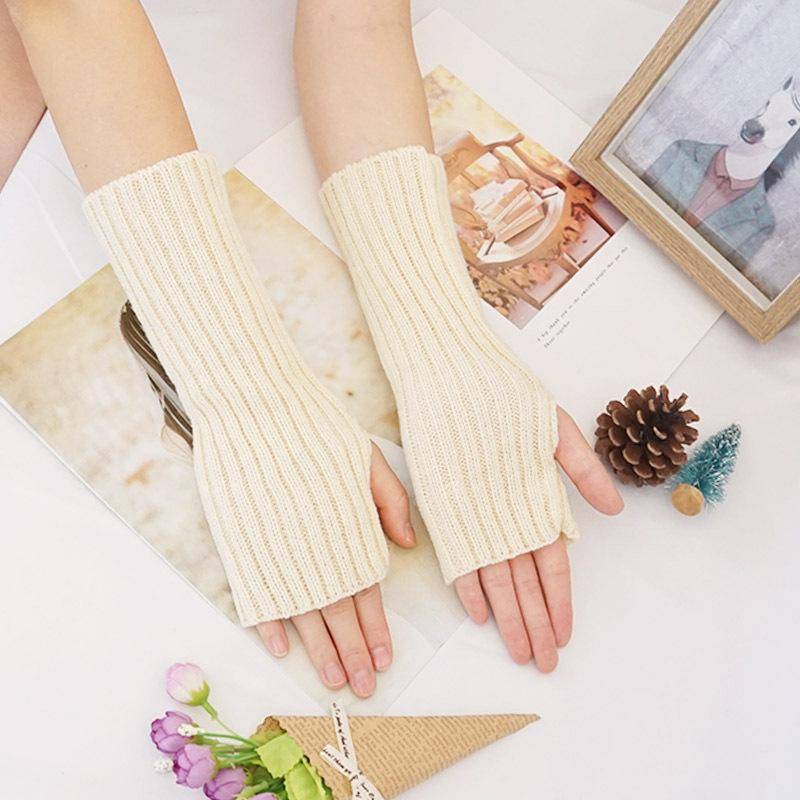 Frauen Fingerlose Handschuhe Armstulpen Goth Gestrickte Kawaii Arbeitshandschuhe Knöchel Handgelenk Ärmel Harajuku Anime Cosplay Zubehör length-30cm beige von Joom DACH