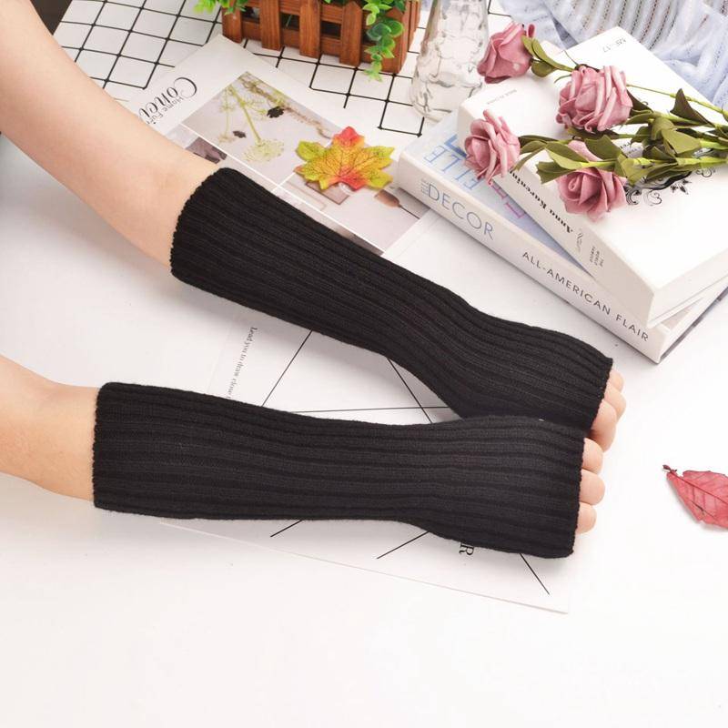 Frauen Fingerlose Handschuhe Armstulpen Goth Gestrickte Kawaii Arbeitshandschuhe Knöchel Handgelenk Ärmel Harajuku Anime Cosplay Zubehör length-30cm schwarz von Joom DACH