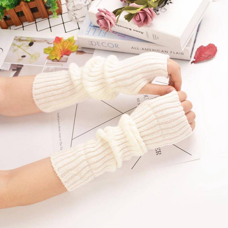 Frauen Fingerlose Handschuhe Armstulpen Goth Gestrickte Kawaii Arbeitshandschuhe Knöchel Handgelenk Ärmel Harajuku Anime Cosplay Zubehör length-30cm weiß von Joom DACH
