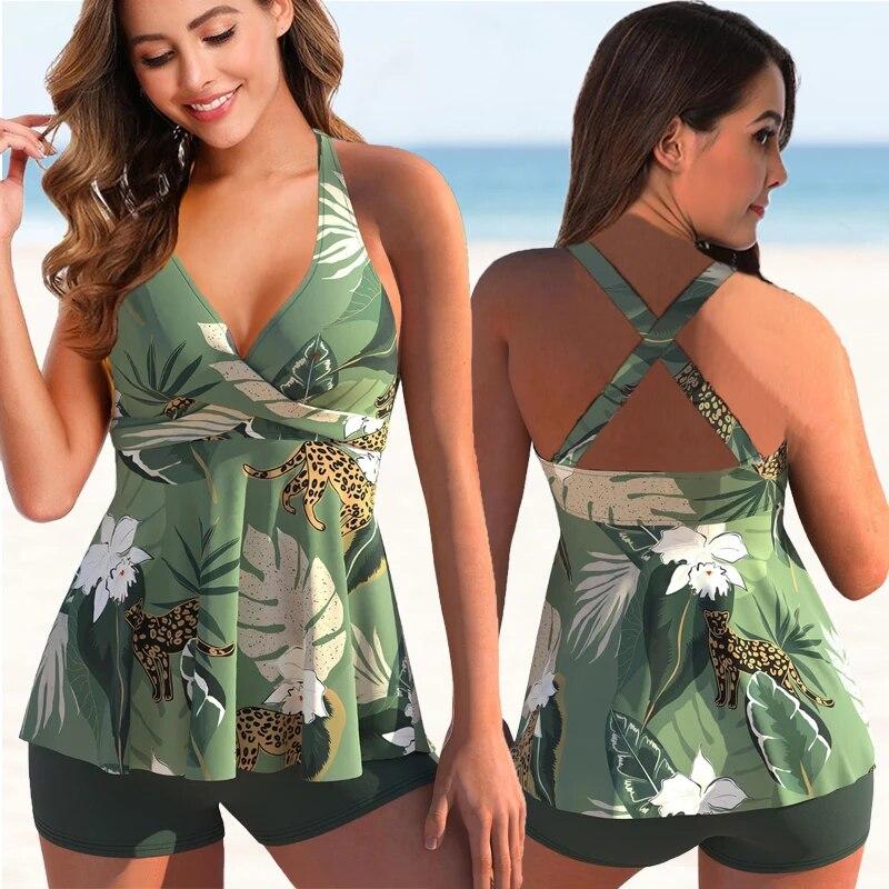 Frauen Floral Print Badeanzug Frauen Plus Größe Zwei Stück Drucken Swimdress 2024 Mädchen Strand Badeanzug Sommer Bademode Bikini 5XL 5XL von Joom DACH