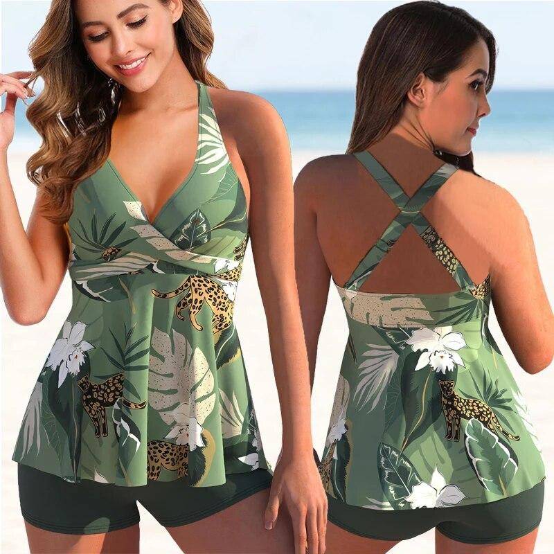 Frauen Floral Print Badeanzug Frauen Plus Größe Zwei Stück Drucken Swimdress 2024 Mädchen Strand Badeanzug Sommer Bademode Bikini 5XL 5XL von Joom DACH