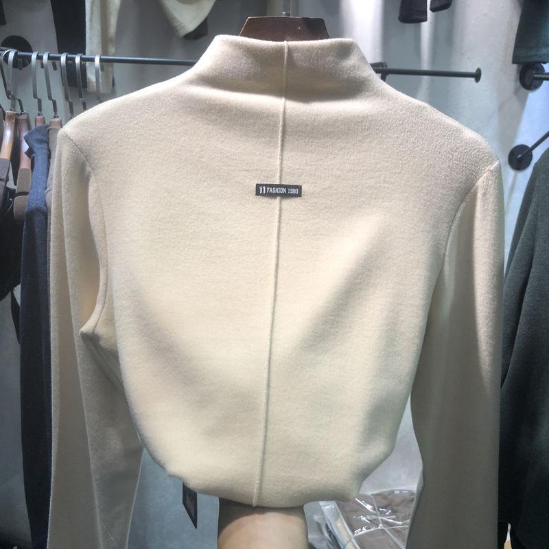 Frauen Frühling Herbst Pullover Winter Bluse Samt Boden Hemd Frauen Pullover Hohe Kragen Top 3XL apricot von Joom DACH