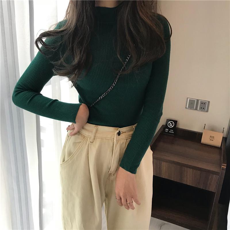 Frauen Frühling Herbst Winter Hälfte Rollkragen Pullover Pullover Jumper Primer Hemd Langarm Kurze Slim-fit Eng Chic Solide eine Größe OneSize von Joom DACH