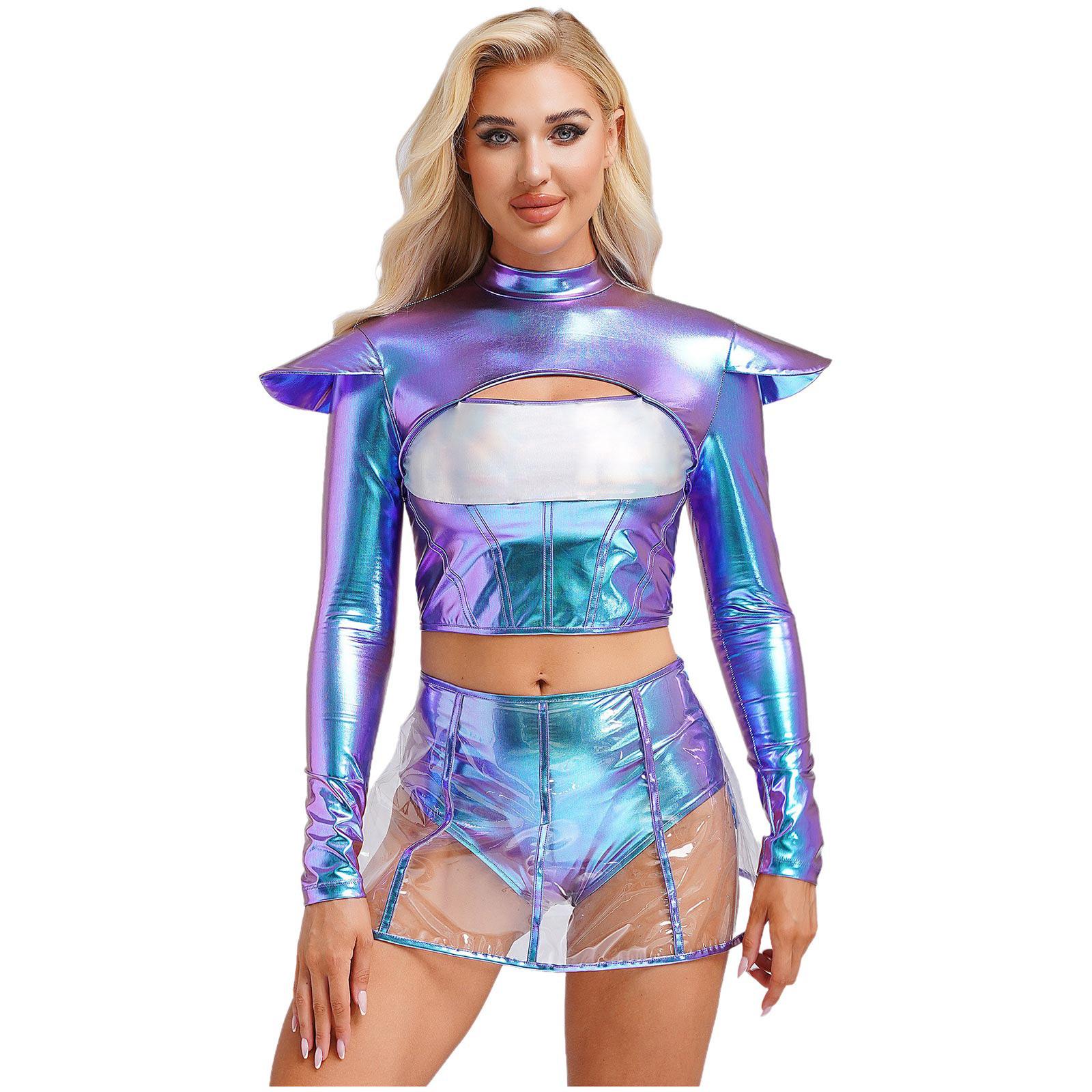 Frauen Halloween Alien Kostüm Aushöhlen Crop Top Transparent Rock Raum Clubwear L von Joom DACH