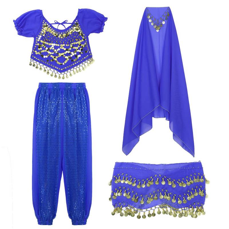 Frauen Halloween Karneval Bühnenauftritt Ägypten Bauchtanz Kostüm Bollywood Indisches Tanzkleid Chiffon Sari Set königsblau von Joom DACH