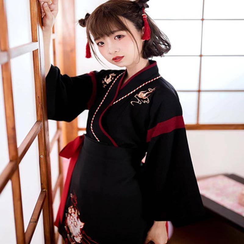 Frauen Hanfu Chinesisches Volkskostüm Kurzer Rock Alter süßer Katzendruck Kostüm Cosplay Kleidung Tanzkleidung L schwarz von Joom DACH