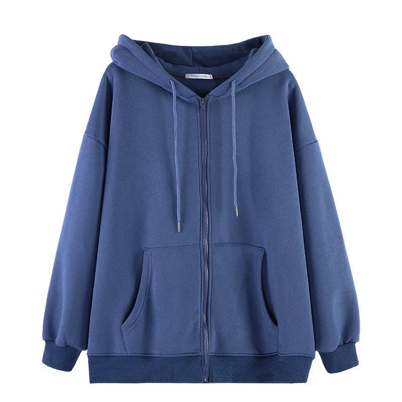 Frauen Harajuku Zip Up Hoodie Vintage Langarm Übergroßen Einfarbig Hoodies Herbst Koreanischen Stil Tasche Kordelzug Sweatshirt L blau von Joom DACH
