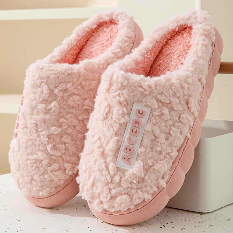 Frauen Hausschuhe Winter Home Pelzigen Hausschuhe Farbe Patchwork Baumwolle Hausschuhe Weibliche Hause Hausschuhe Innen Nicht-Slip Plüsch Slipper 38-39 rosa von Joom DACH