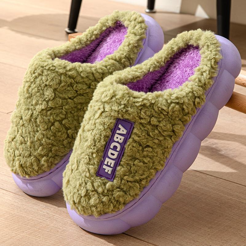 Frauen Hausschuhe Winter Home Pelzigen Hausschuhe Farbe Patchwork Baumwolle Hausschuhe Weibliche Hause Hausschuhe Innen Nicht-Slip Plüsch Slipper 38-39 violett von Joom DACH