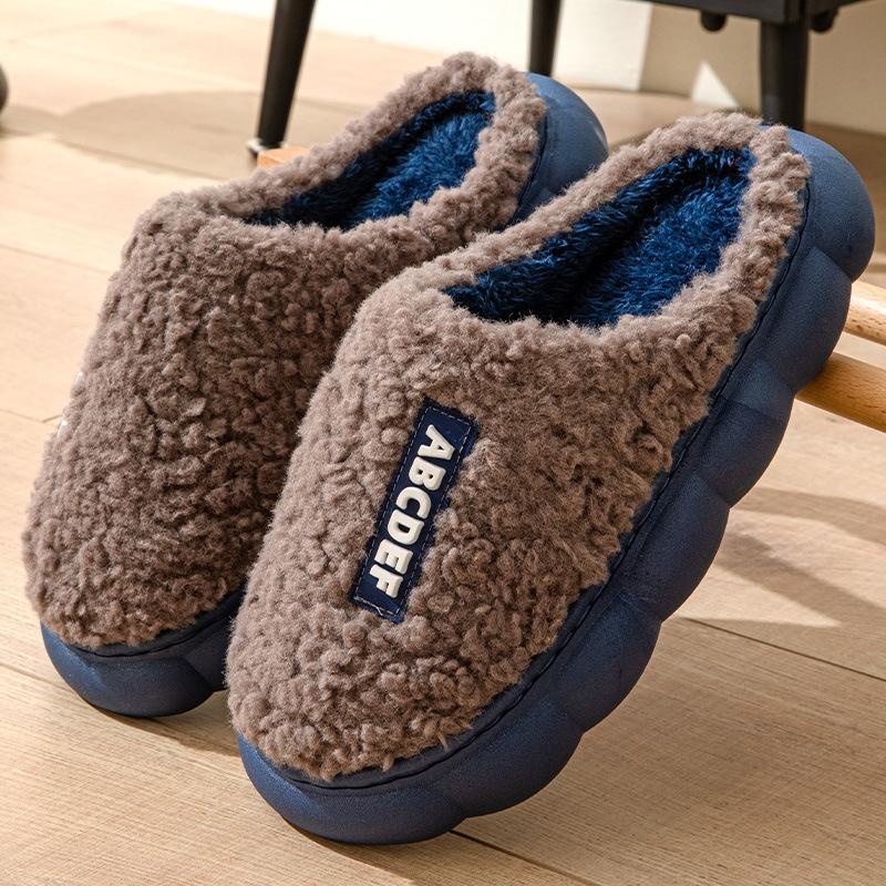 Frauen Hausschuhe Winter Home Pelzigen Hausschuhe Farbe Patchwork Baumwolle Hausschuhe Weibliche Hause Hausschuhe Innen Nicht-Slip Plüsch Slipper 42-43 navy blau von Joom DACH