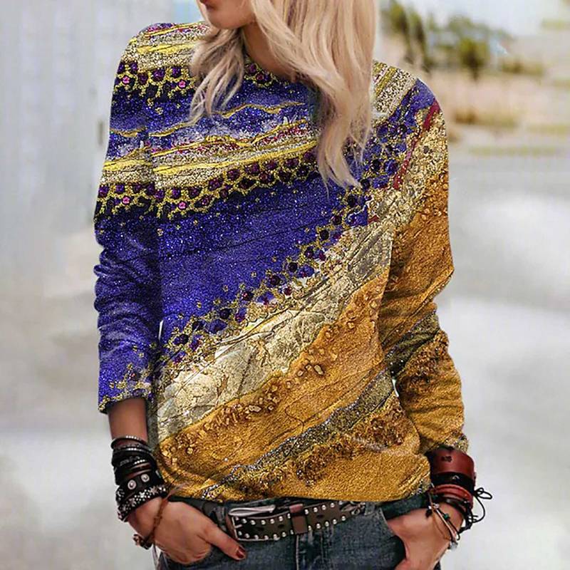 Frauen Herbst Tops Lose Katze Fünf Reichtum Muster Drucken Kausalen Langarm T-shirt Top Bluse 8XL gelb von Joom DACH