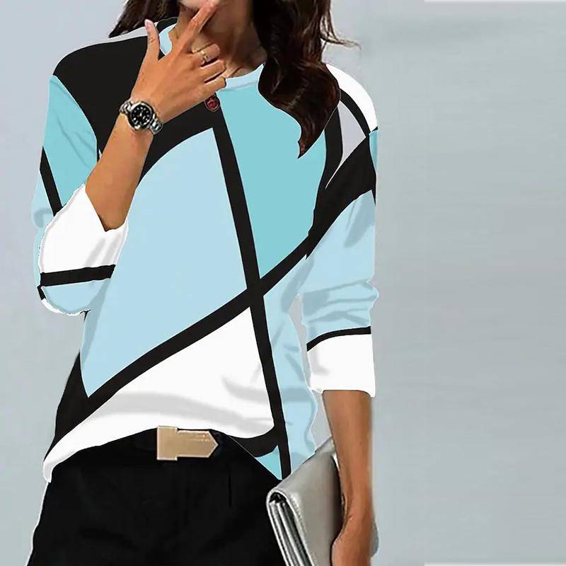 Frauen Herbst Tops Lose Katze Schwarz Streifen Druck Kausalen Langarm T-shirt Top Bluse 3XL hellblaue von Joom DACH