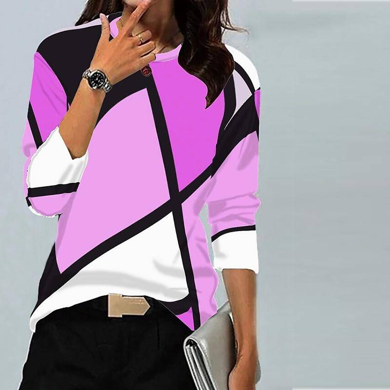 Frauen Herbst Tops Lose Katze Schwarz Streifen Druck Kausalen Langarm T-shirt Top Bluse L von Joom DACH