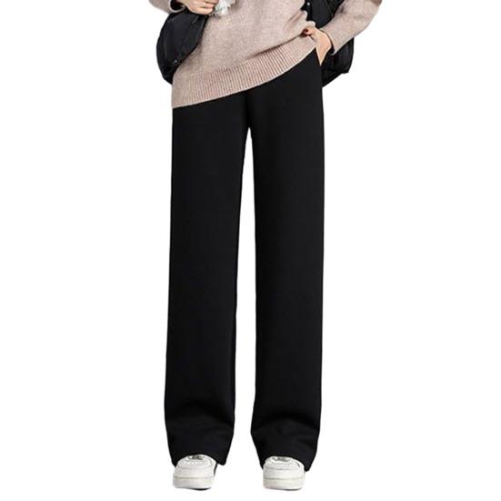 Frauen Herbst Winter Fleece Futter Hosen Elastische Hohe Taille Gerade Breite Bein Hosen Einfarbig Lose Fit Lange Hosen L schwarz von Joom DACH