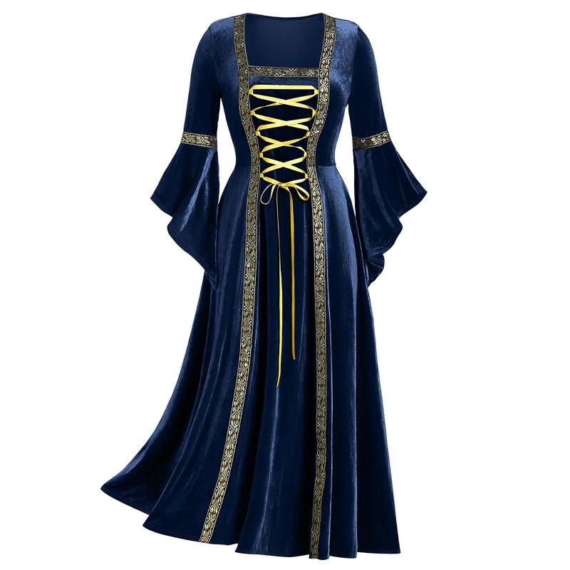 Frauen Herbst Winter Goldenen Samt Einfarbig Medium Lange Plissee Kleid Weibliche Tragen Lässige Elegante Party Abendkleid M navy blau von Joom DACH