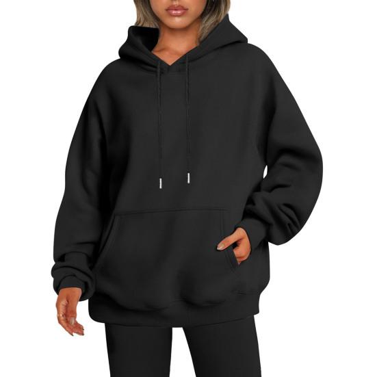 Frauen Herbst Winter Hoodie Dicke Kapuze Lange Ärmel mit Großen Tasche Plus XXXL schwarz von Joom DACH