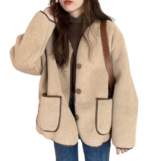 Frauen Herbst Winter Mantel Einreiher Einfarbig Lose Patch Taschen Thermische Dicken Langen M khaki von Joom DACH