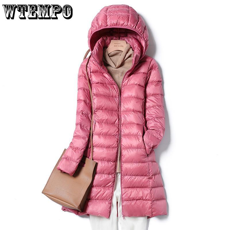 Frauen Herbst Winter Stehkragen Kapuze Einfarbig Reißverschluss Lange Weiße Ente Daunenjacke M-5XL 5XL rosa von Joom DACH