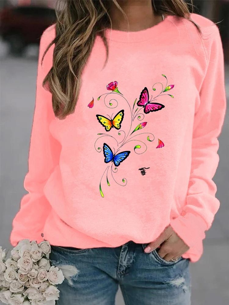 Frauen Herbst und Winter Rundhals Lässige Mode Einfarbig Langarm Schmetterling Drucken T-shirt Lose Bluse Tops XL rosa Frauen Herbst und Winter Rundhals Lässige Mode Einfarbig Langarm Schmetterling Drucken T-shirt Lose Bluse Tops XL rosa von Joom DACH