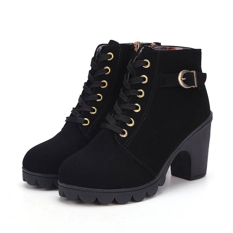 Frauen High Heel Stiefeletten Herbst Winter Booties Frau Mode Neue Dame Schuhe Braun Schwarz Kurze Boot Weibliche Botas De Mujer 35 von Joom DACH